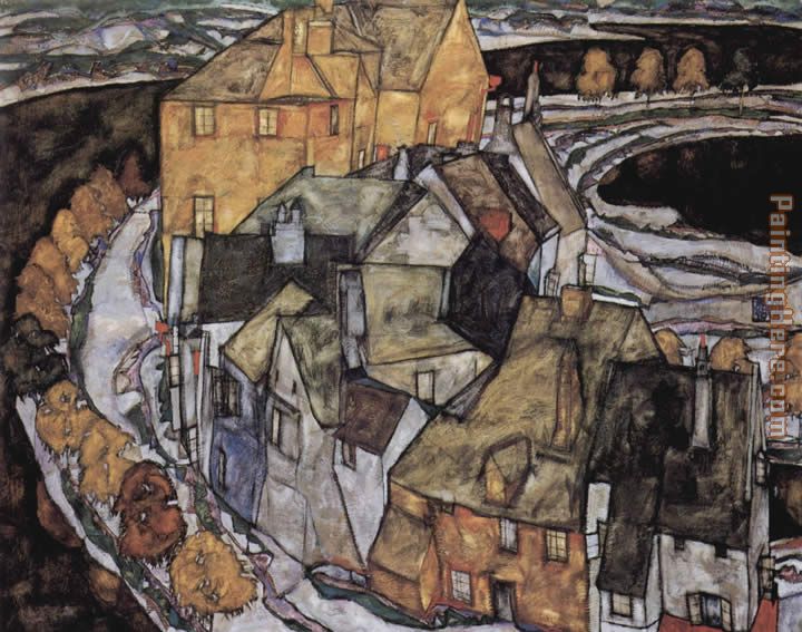 The House Bend or Island City literally the house elbow painting - Egon Schiele The House Bend or Island City literally the house elbow art painting